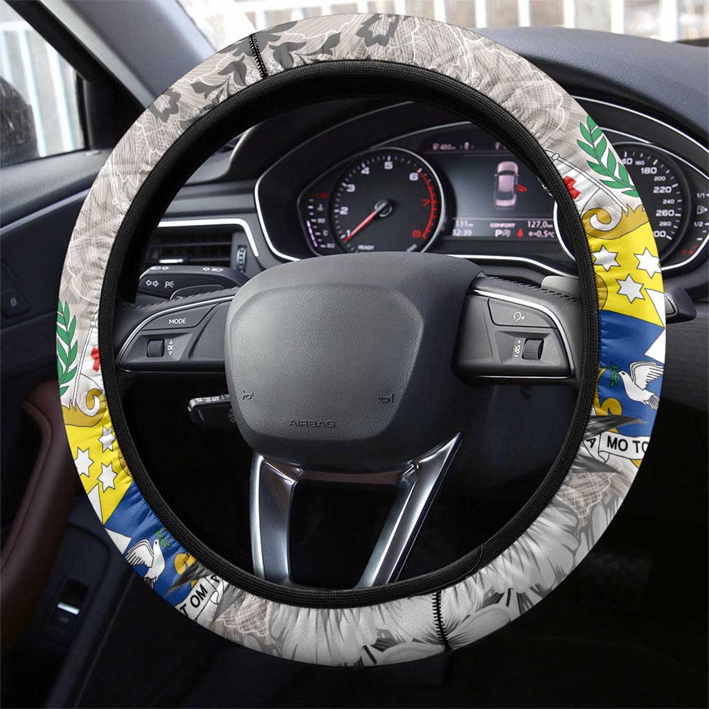 Tonga Culture Steering Wheel Cover Ngatu Pattern and Blooming Hibiscus LT03 - Polynesian Pride