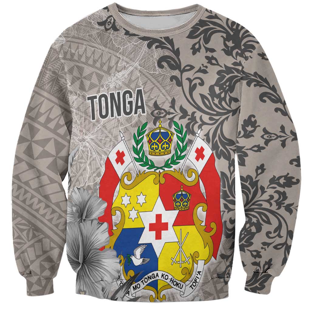 Tonga Culture Sweatshirt Ngatu Pattern and Blooming Hibiscus