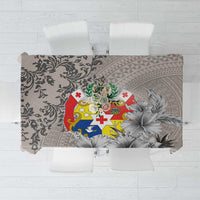 Tonga Culture Tablecloth Ngatu Pattern and Blooming Hibiscus LT03 Light Gray - Polynesian Pride
