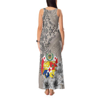 Tonga Culture Tank Maxi Dress Ngatu Pattern and Blooming Hibiscus LT03 - Polynesian Pride
