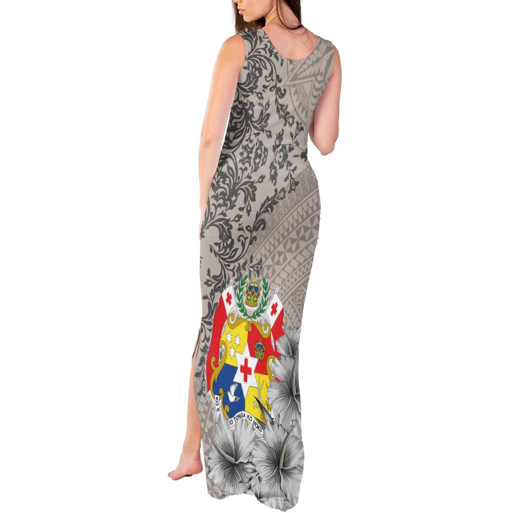 Tonga Culture Tank Maxi Dress Ngatu Pattern and Blooming Hibiscus LT03 - Polynesian Pride