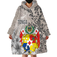 Tonga Culture Wearable Blanket Hoodie Ngatu Pattern and Blooming Hibiscus