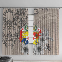 Tonga Culture Window Curtain Ngatu Pattern and Blooming Hibiscus LT03 With Hooks Light Gray - Polynesian Pride