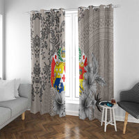 Tonga Culture Window Curtain Ngatu Pattern and Blooming Hibiscus LT03 With Grommets Light Gray - Polynesian Pride