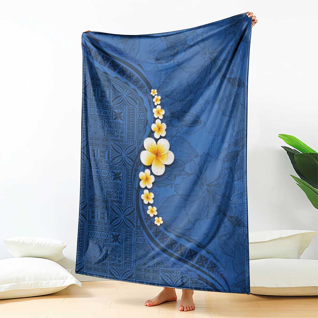 Polynesian Hibiscus and Plumeria with Tapa Pattern Blanket Blue Color LT03 - Polynesian Pride