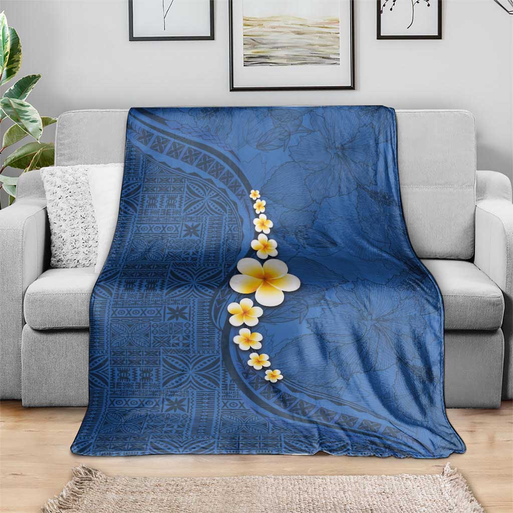 Polynesian Hibiscus and Plumeria with Tapa Pattern Blanket Blue Color LT03 - Polynesian Pride