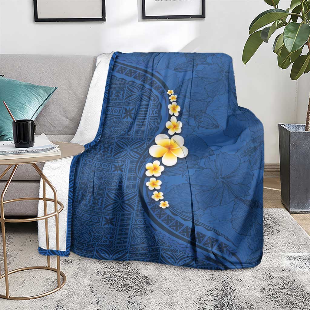 Polynesian Hibiscus and Plumeria with Tapa Pattern Blanket Blue Color LT03 - Polynesian Pride
