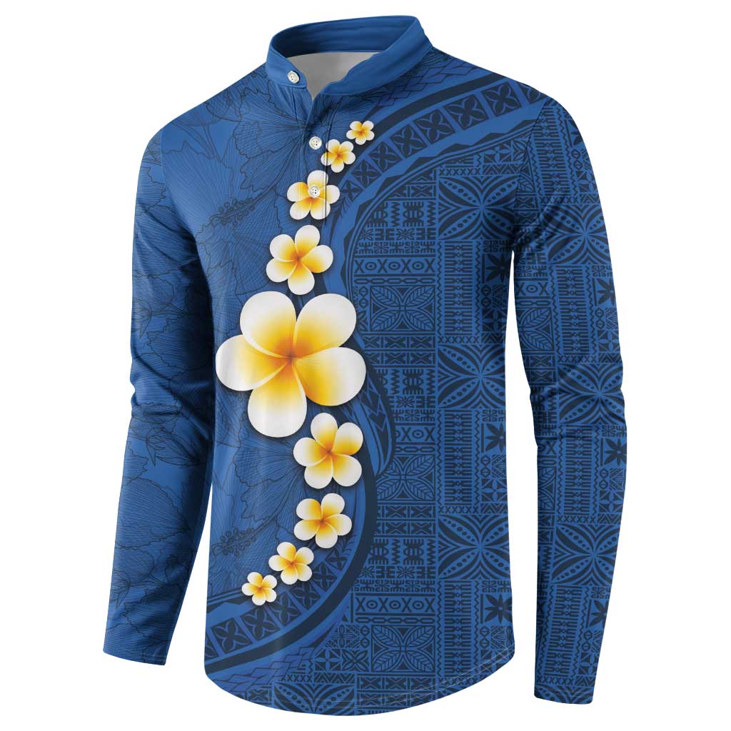 Polynesian Hibiscus and Plumeria with Tapa Pattern Button Sweatshirt Blue Color LT03 - Polynesian Pride