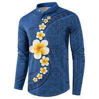Polynesian Hibiscus and Plumeria with Tapa Pattern Button Sweatshirt Blue Color LT03 - Polynesian Pride