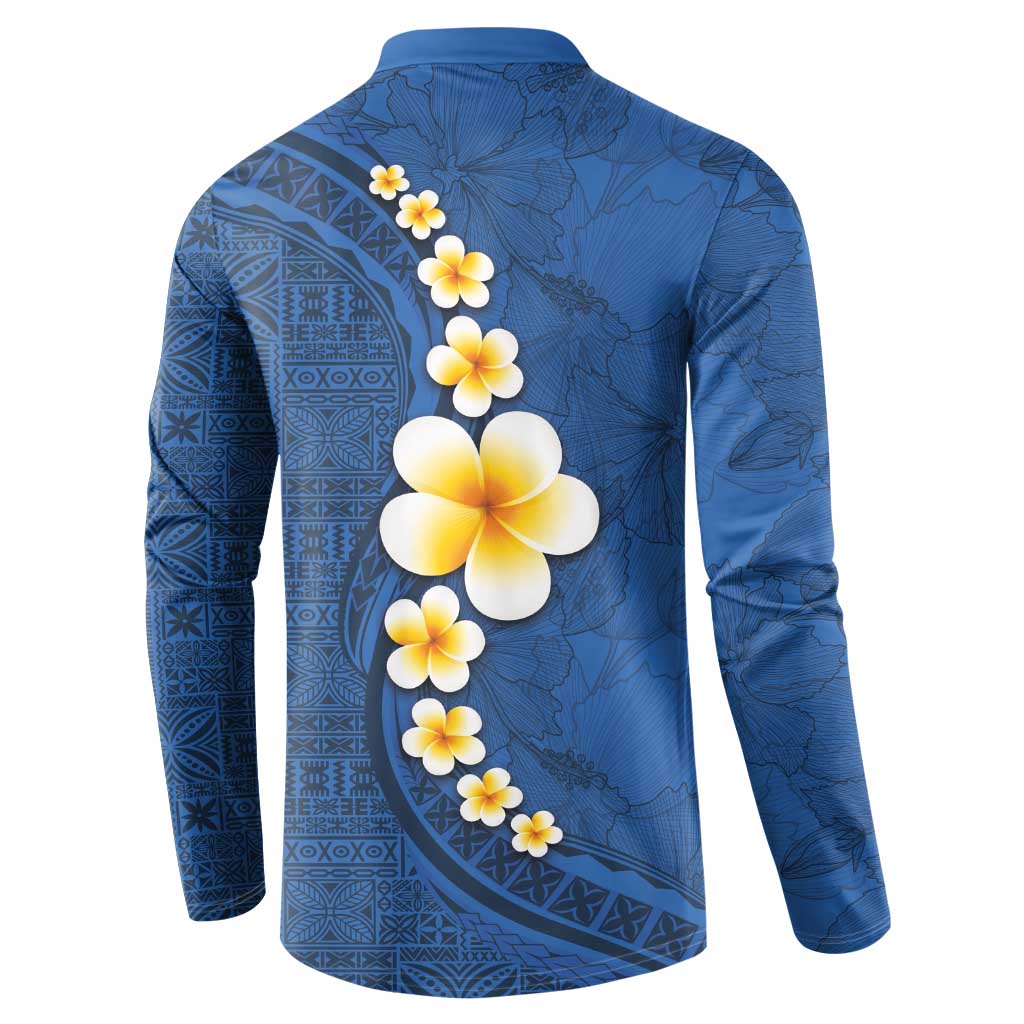 Polynesian Hibiscus and Plumeria with Tapa Pattern Button Sweatshirt Blue Color LT03 - Polynesian Pride