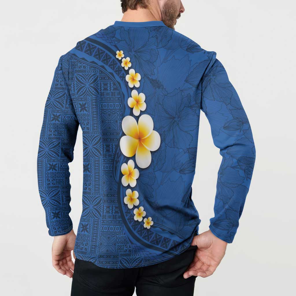 Polynesian Hibiscus and Plumeria with Tapa Pattern Button Sweatshirt Blue Color LT03 - Polynesian Pride