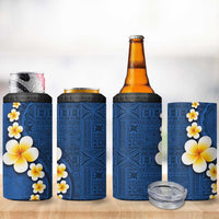 Polynesian Hibiscus and Plumeria with Tapa Pattern 4 in 1 Can Cooler Tumbler Blue Color