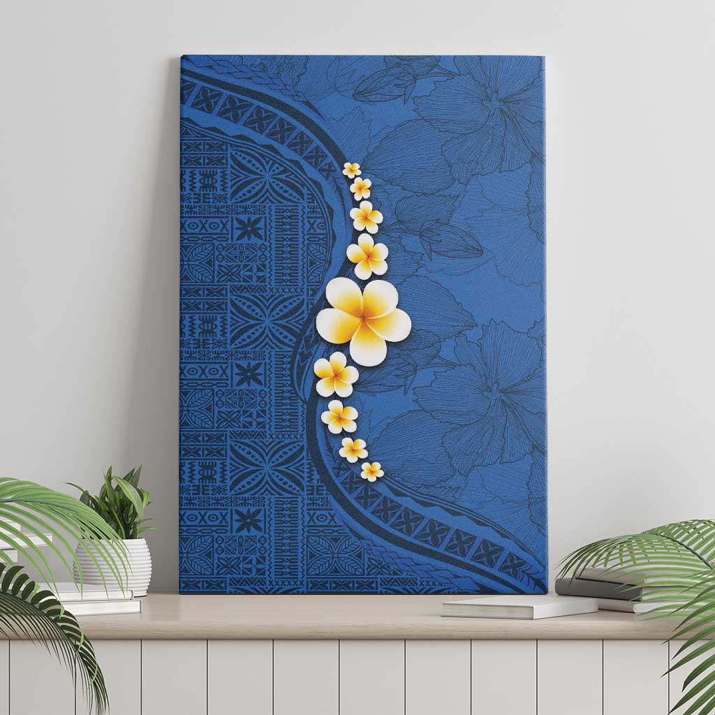 Polynesian Hibiscus and Plumeria with Tapa Pattern Canvas Wall Art Blue Color LT03 - Polynesian Pride