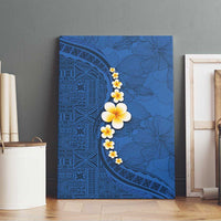 Polynesian Hibiscus and Plumeria with Tapa Pattern Canvas Wall Art Blue Color LT03 - Polynesian Pride