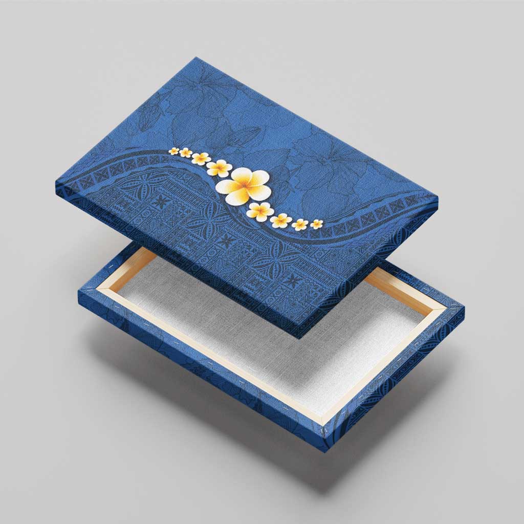 Polynesian Hibiscus and Plumeria with Tapa Pattern Canvas Wall Art Blue Color LT03 - Polynesian Pride