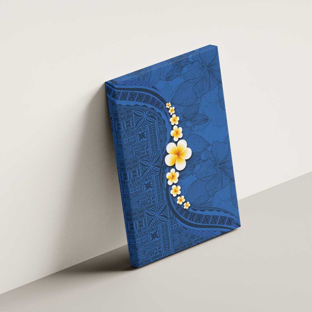 Polynesian Hibiscus and Plumeria with Tapa Pattern Canvas Wall Art Blue Color LT03 - Polynesian Pride