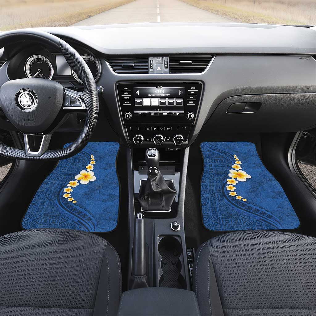 Polynesian Hibiscus and Plumeria with Tapa Pattern Car Mats Blue Color LT03 Set 2pcs - Front Blue - Polynesian Pride