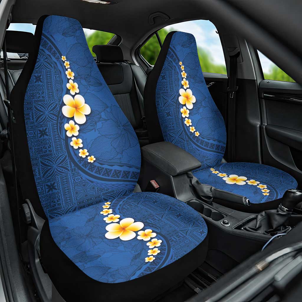 Polynesian Hibiscus and Plumeria with Tapa Pattern Car Seat Cover Blue Color