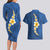 Polynesian Hibiscus and Plumeria with Tapa Pattern Couples Matching Long Sleeve Bodycon Dress and Hawaiian Shirt Blue Color