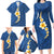 Polynesian Hibiscus and Plumeria with Tapa Pattern Family Matching Long Sleeve Bodycon Dress and Hawaiian Shirt Blue Color