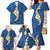 Polynesian Hibiscus and Plumeria with Tapa Pattern Family Matching Mermaid Dress and Hawaiian Shirt Blue Color