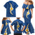 Polynesian Hibiscus and Plumeria with Tapa Pattern Family Matching Mermaid Dress and Hawaiian Shirt Blue Color