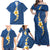 Polynesian Hibiscus and Plumeria with Tapa Pattern Family Matching Off Shoulder Maxi Dress and Hawaiian Shirt Blue Color