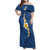 Polynesian Hibiscus and Plumeria with Tapa Pattern Family Matching Off Shoulder Maxi Dress and Hawaiian Shirt Blue Color