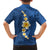Polynesian Hibiscus and Plumeria with Tapa Pattern Family Matching Off Shoulder Short Dress and Hawaiian Shirt Blue Color