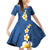 Polynesian Hibiscus and Plumeria with Tapa Pattern Family Matching Off Shoulder Short Dress and Hawaiian Shirt Blue Color