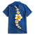 Polynesian Hibiscus and Plumeria with Tapa Pattern Family Matching Off Shoulder Short Dress and Hawaiian Shirt Blue Color