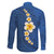 Polynesian Hibiscus and Plumeria with Tapa Pattern Family Matching Off Shoulder Short Dress and Hawaiian Shirt Blue Color