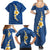 Polynesian Hibiscus and Plumeria with Tapa Pattern Family Matching Summer Maxi Dress and Hawaiian Shirt Blue Color