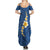 Polynesian Hibiscus and Plumeria with Tapa Pattern Family Matching Summer Maxi Dress and Hawaiian Shirt Blue Color