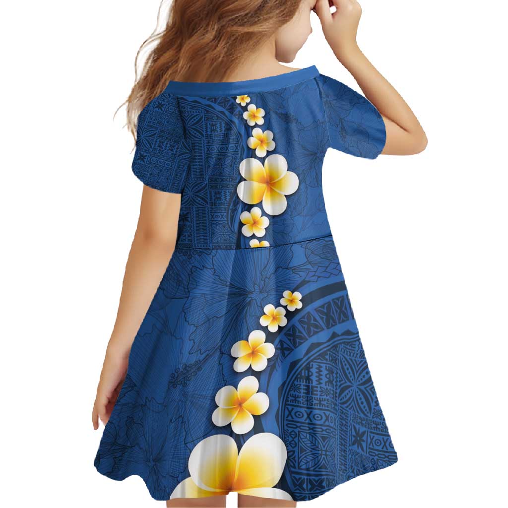 Polynesian Hibiscus and Plumeria with Tapa Pattern Family Matching Tank Maxi Dress and Hawaiian Shirt Blue Color