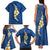 Polynesian Hibiscus and Plumeria with Tapa Pattern Family Matching Tank Maxi Dress and Hawaiian Shirt Blue Color