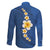 Polynesian Hibiscus and Plumeria with Tapa Pattern Family Matching Tank Maxi Dress and Hawaiian Shirt Blue Color