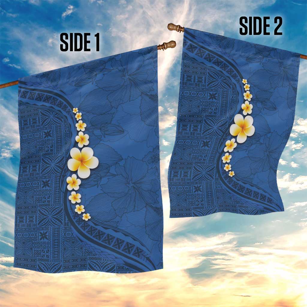 Polynesian Hibiscus and Plumeria with Tapa Pattern Garden Flag Blue Color LT03 - Polynesian Pride