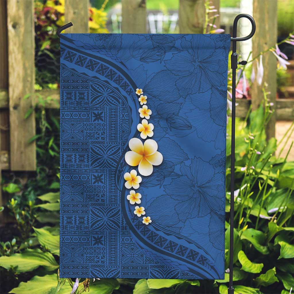 Polynesian Hibiscus and Plumeria with Tapa Pattern Garden Flag Blue Color LT03 Garden Flag Blue - Polynesian Pride