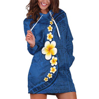 Polynesian Hibiscus and Plumeria with Tapa Pattern Hoodie Dress Blue Color LT03 Blue - Polynesian Pride