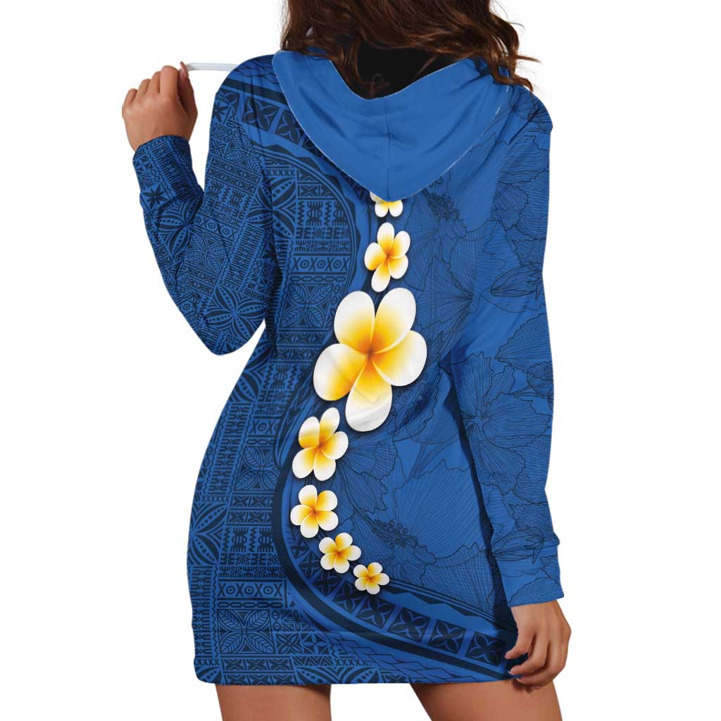 Polynesian Hibiscus and Plumeria with Tapa Pattern Hoodie Dress Blue Color LT03 - Polynesian Pride