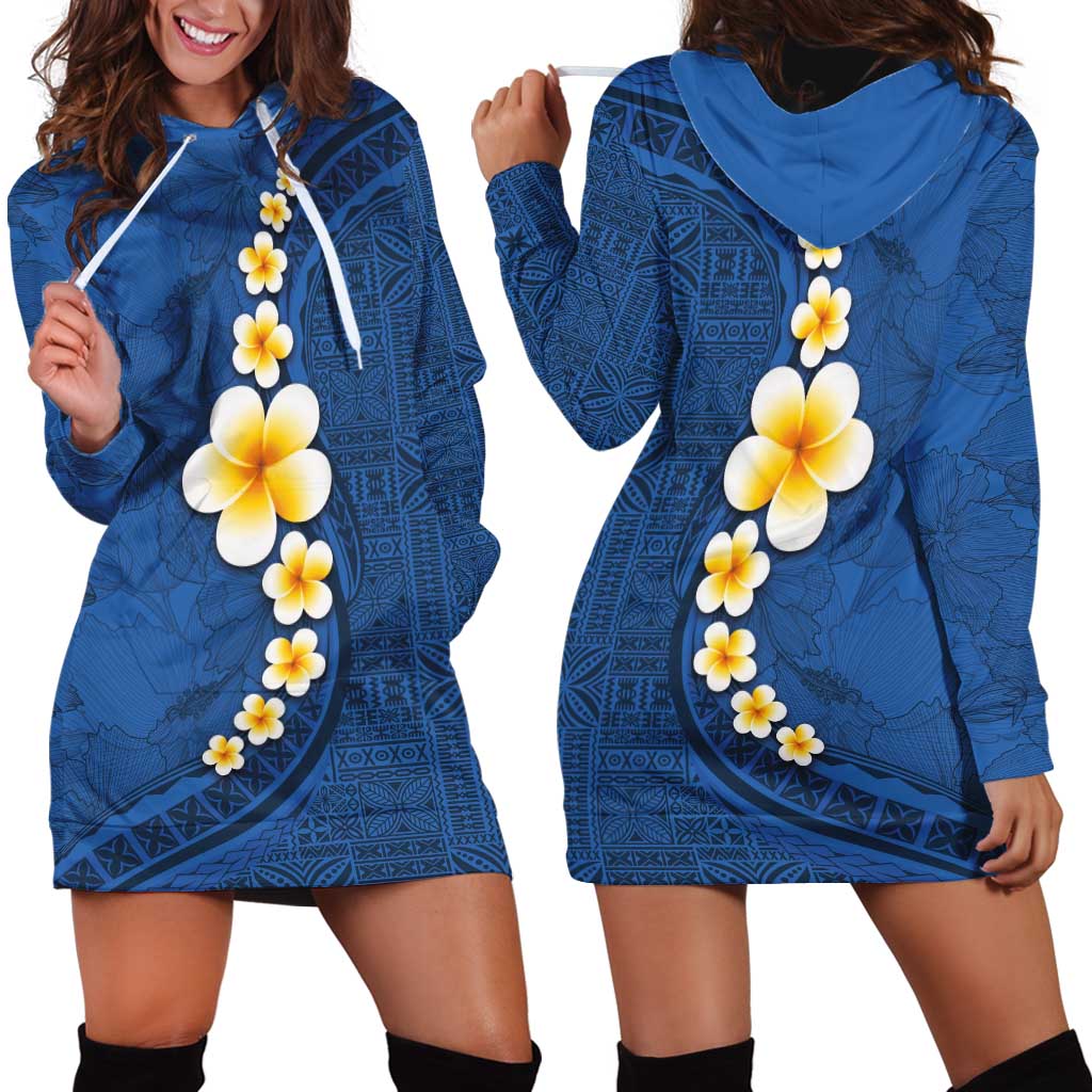 Polynesian Hibiscus and Plumeria with Tapa Pattern Hoodie Dress Blue Color LT03 - Polynesian Pride