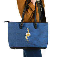 Polynesian Hibiscus and Plumeria with Tapa Pattern Leather Tote Bag Blue Color LT03 - Polynesian Pride