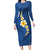 Polynesian Hibiscus and Plumeria with Tapa Pattern Long Sleeve Bodycon Dress Blue Color