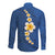 Polynesian Hibiscus and Plumeria with Tapa Pattern Long Sleeve Button Shirt Blue Color