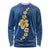 Polynesian Hibiscus and Plumeria with Tapa Pattern Long Sleeve Shirt Blue Color