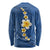 Polynesian Hibiscus and Plumeria with Tapa Pattern Long Sleeve Shirt Blue Color