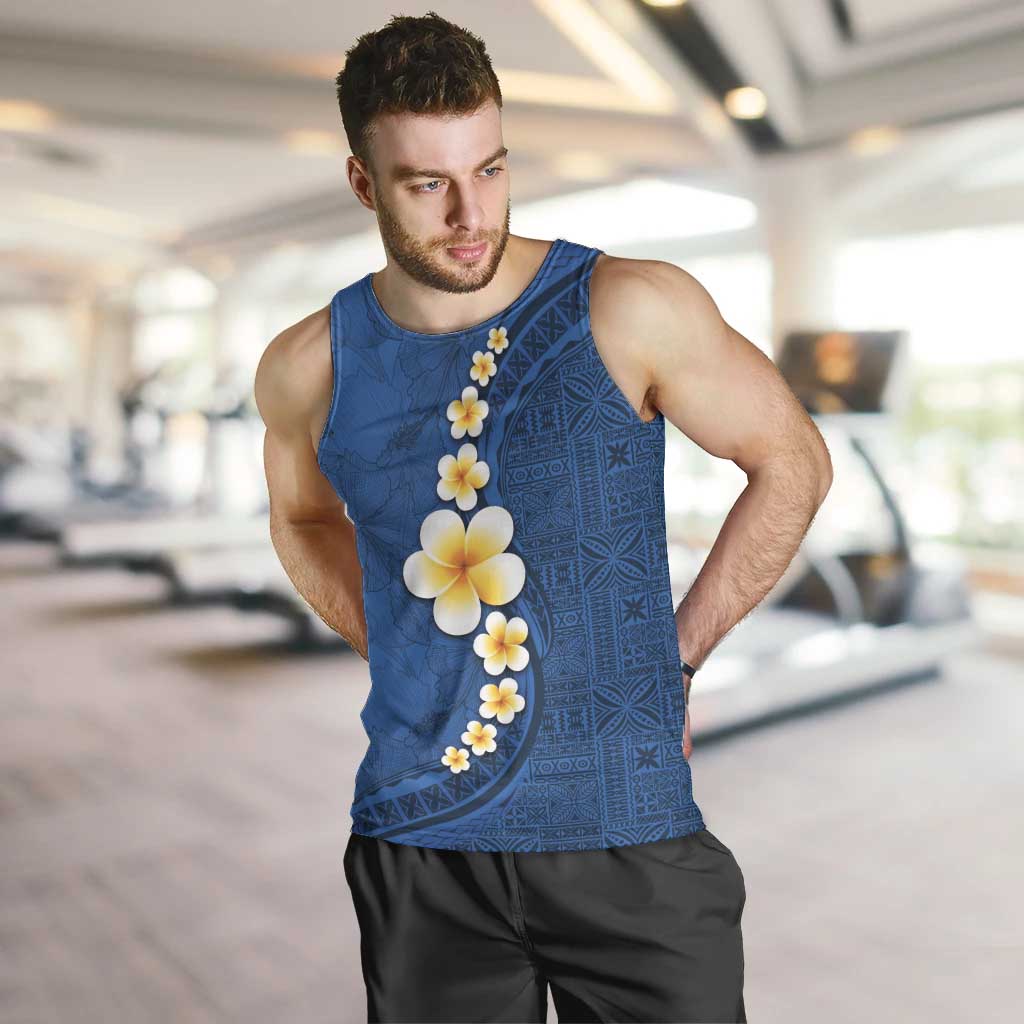 Polynesian Hibiscus and Plumeria with Tapa Pattern Men Tank Top Blue Color LT03 Blue - Polynesian Pride