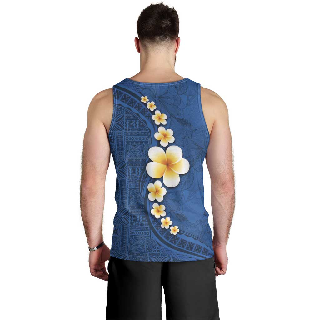 Polynesian Hibiscus and Plumeria with Tapa Pattern Men Tank Top Blue Color LT03 - Polynesian Pride