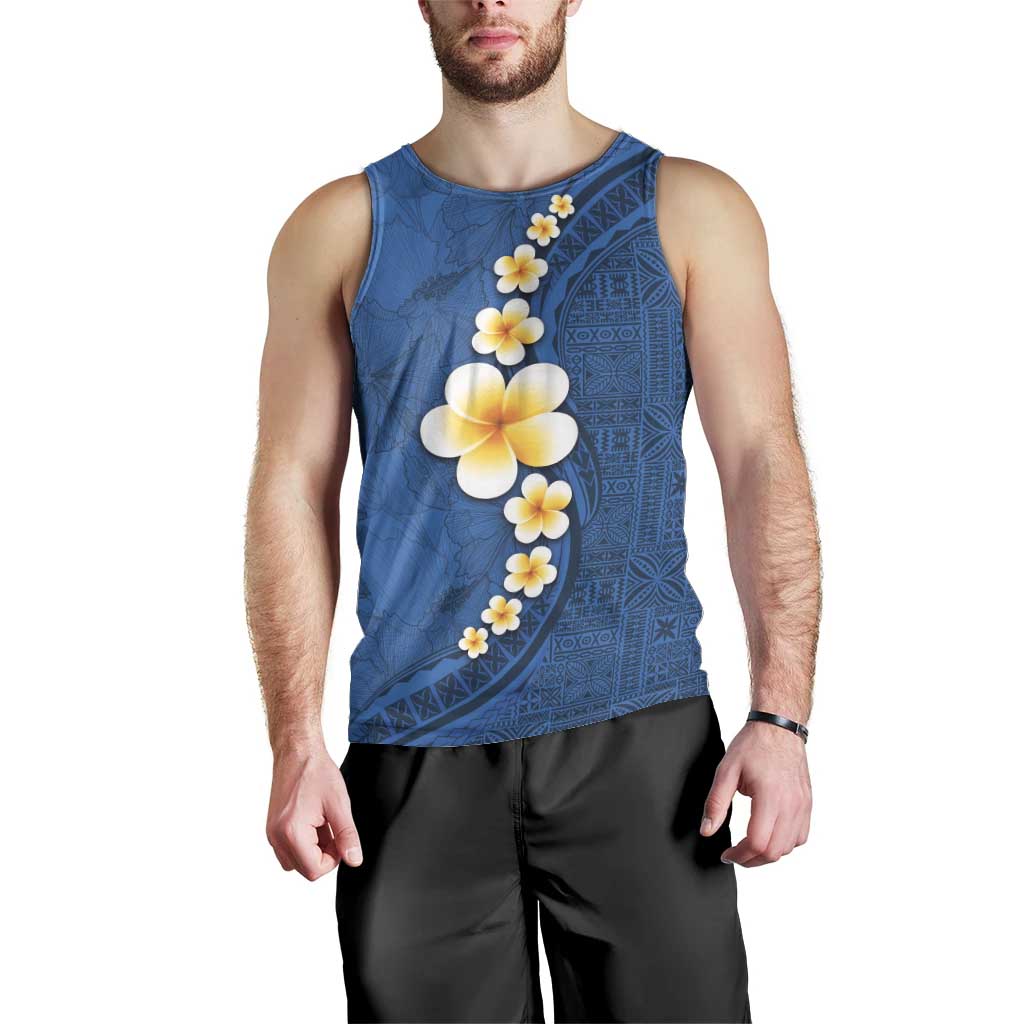 Polynesian Hibiscus and Plumeria with Tapa Pattern Men Tank Top Blue Color LT03 - Polynesian Pride